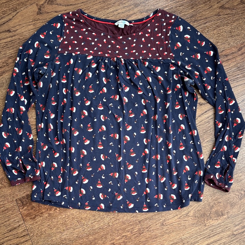 Boden Burgundy and Navy Blouse with Red and White Accents
